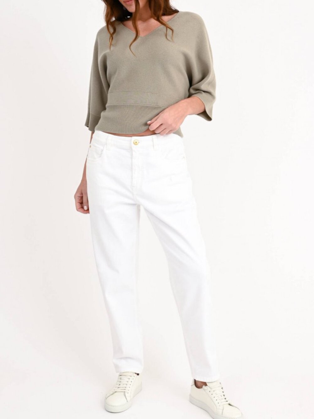 Brunello Cucinelli Monili Jeans White Denim Baggy Tapered Leg 32x27 Size 8